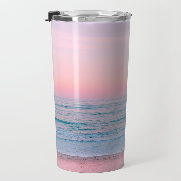Gorgeous Pink Sunset Beach, Ocean Waves Travel Mug Gallery Image 3