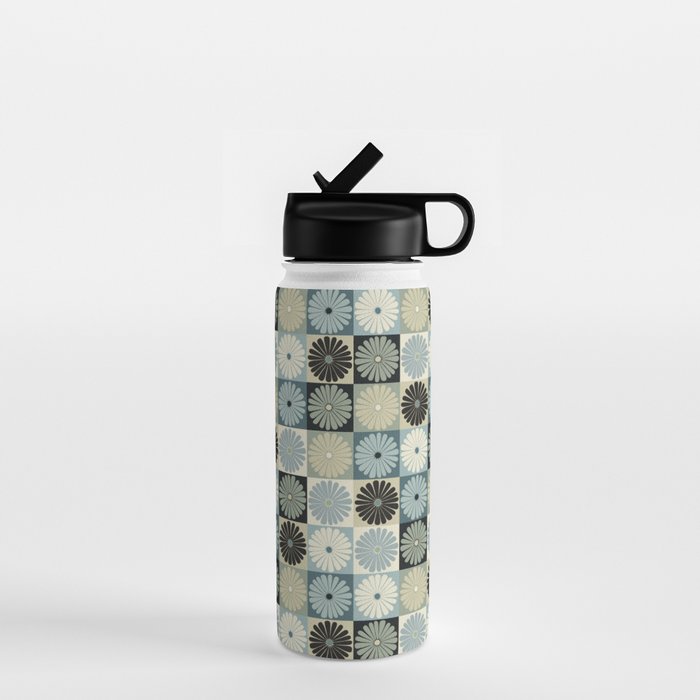 Retro Flowers Check Pattern VI Water Bottle Gallery Image 1