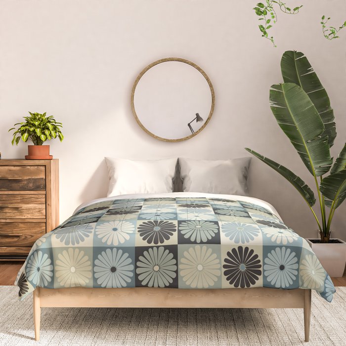 Retro Flowers Check Pattern VI Comforter Gallery Image 3