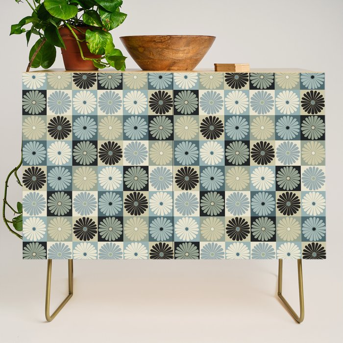 Retro Flowers Check Pattern VI Credenza Gallery Image 1