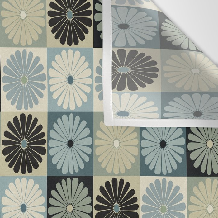 Retro Flowers Check Pattern VI Wall Tapestry Gallery Image 3