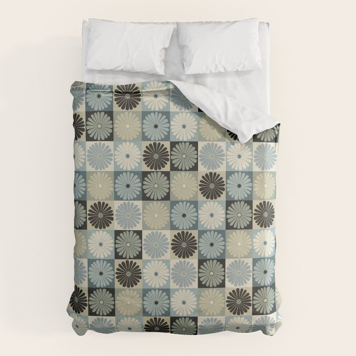 Retro Flowers Check Pattern VI Duvet Cover Gallery Image 6