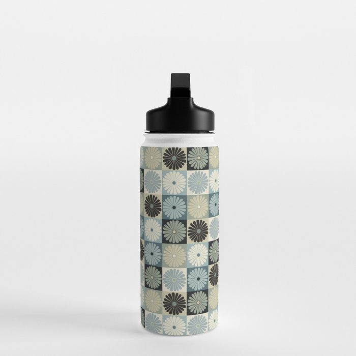 Retro Flowers Check Pattern VI Water Bottle Gallery Image 3