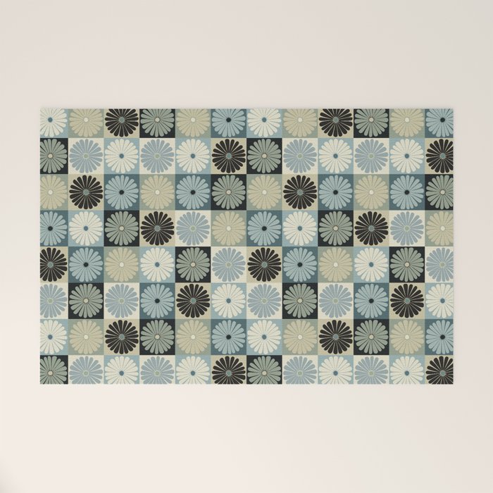Retro Flowers Check Pattern VI Welcome Mat Gallery Image 1