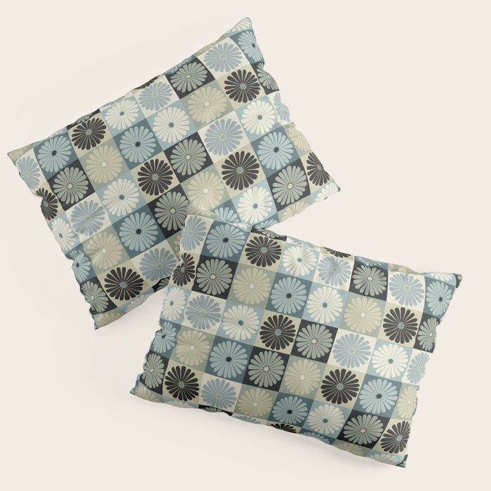Retro Flowers Check Pattern VI Pillow Sham Gallery Image 1