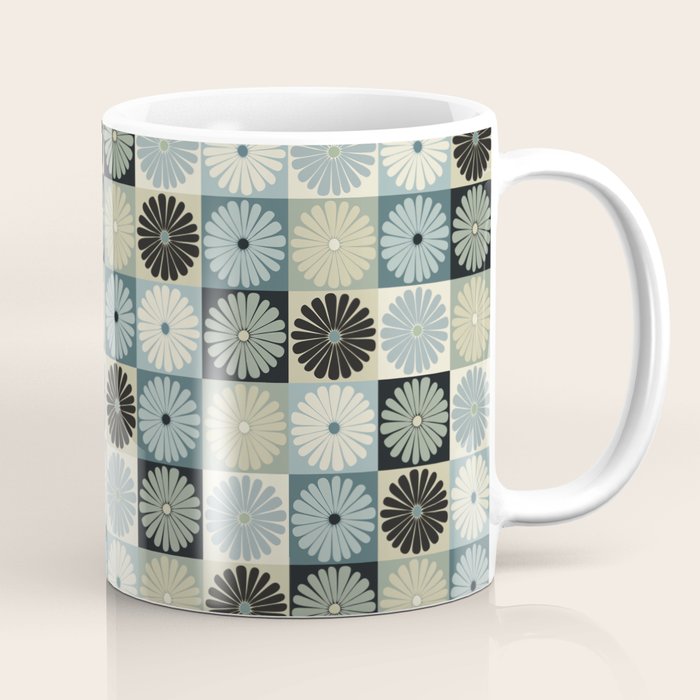 Retro Flowers Check Pattern VI Coffee Mug Gallery Image 1