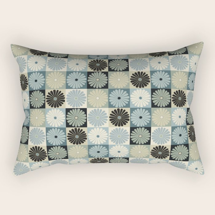 Retro Flowers Check Pattern VI Rectangular Pillow Gallery Image 2