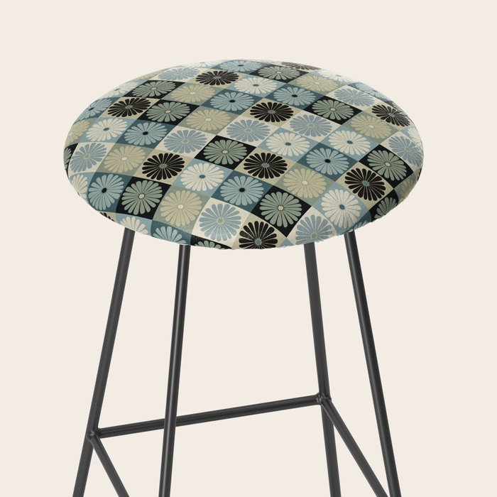 Retro Flowers Check Pattern VI Stool Gallery Image 2