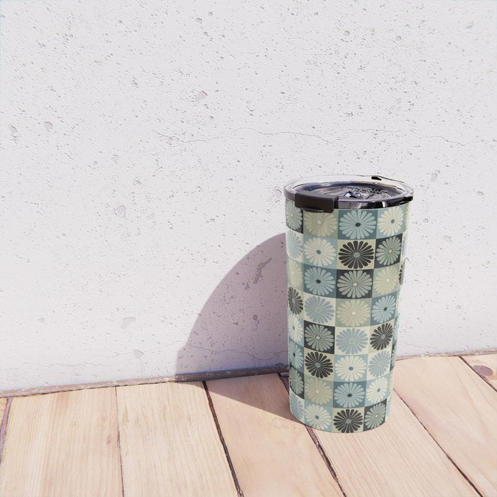 Retro Flowers Check Pattern VI Travel Mug Gallery Image 4
