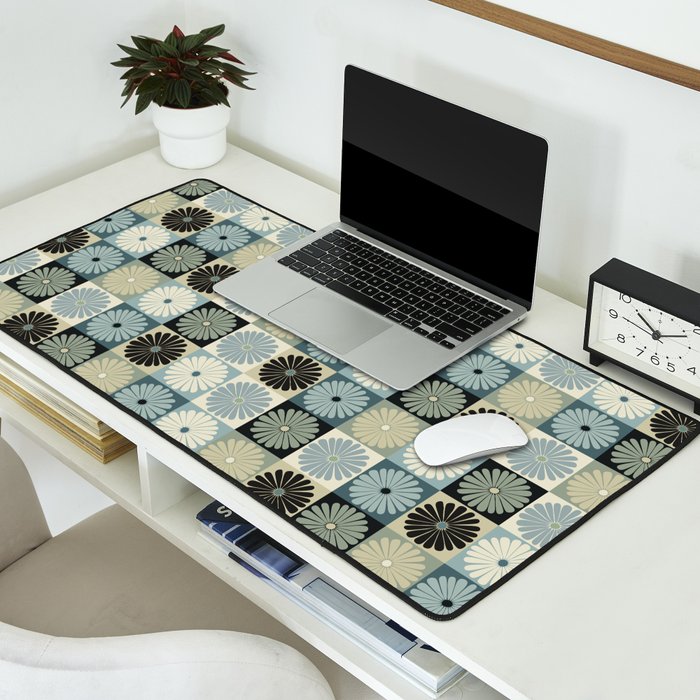 Retro Flowers Check Pattern VI Desk Mat Gallery Image 2
