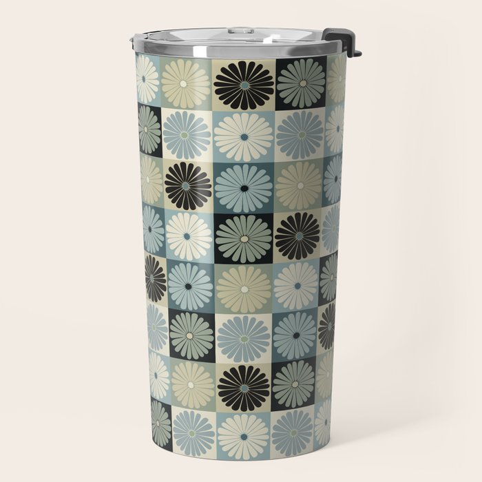 Retro Flowers Check Pattern VI Travel Mug Gallery Image 2
