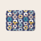 Cats Donut Care // blue background goldenrod yellow mustard, teal pastel blue and brown sweet kitties Bath Mat Gallery Image 1