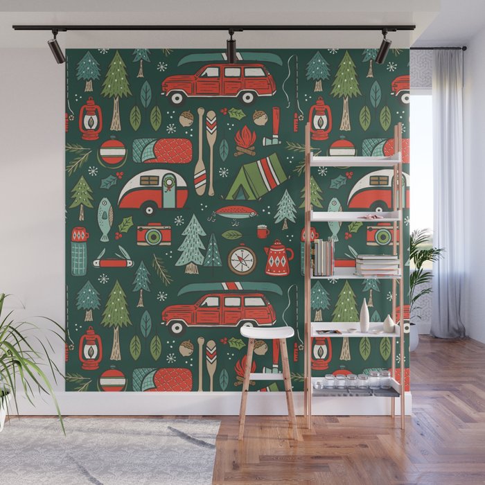 Seasons Greetings - Camping Christmas Wall Mural Gallery Image 1