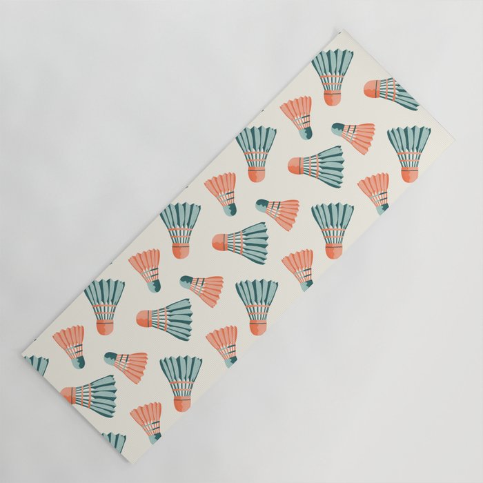 Orange and teal vintage badminton shuttlecocks Yoga Mat Gallery Image 1