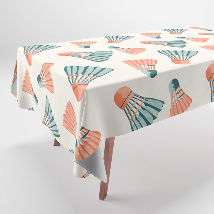 Orange and teal vintage badminton shuttlecocks Tablecloth Gallery Image 1