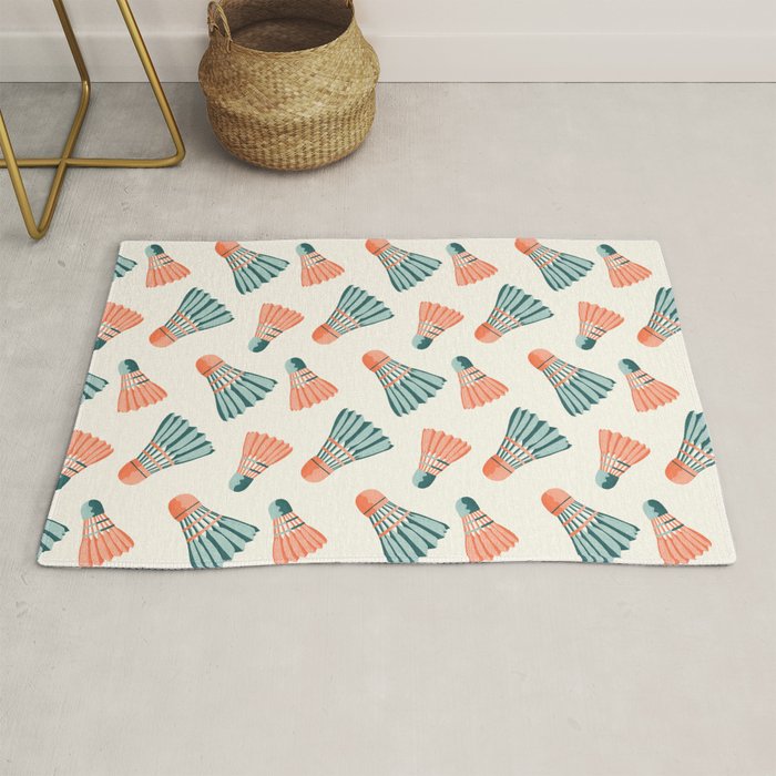 Orange and teal vintage badminton shuttlecocks Rug Gallery Image 1