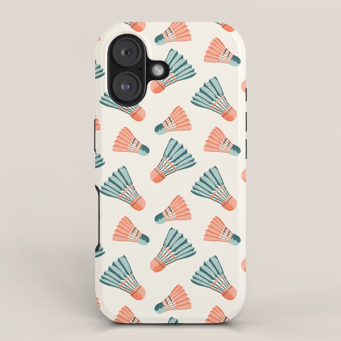 Orange and teal vintage badminton shuttlecocks iPhone Case Gallery Image 1