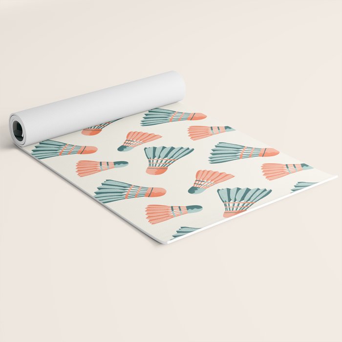 Orange and teal vintage badminton shuttlecocks Yoga Mat Gallery Image 2