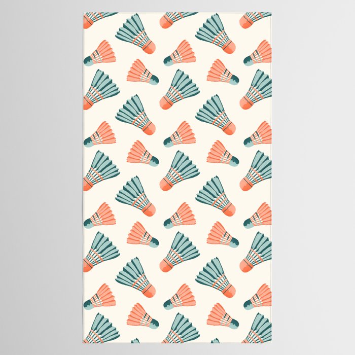 Orange and teal vintage badminton shuttlecocks Tablecloth Gallery Image 2