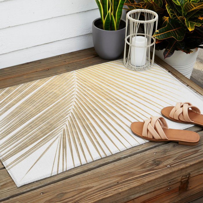 Palm leaf - gold Outdoor Rug Gallery Image 2