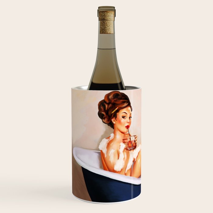 "Bathtub Whiskey" - Cute Vintage Brunette Pinup Girl Soaks & Enjoys A Cocktail. (V.2) Wine Chiller Gallery Image 2