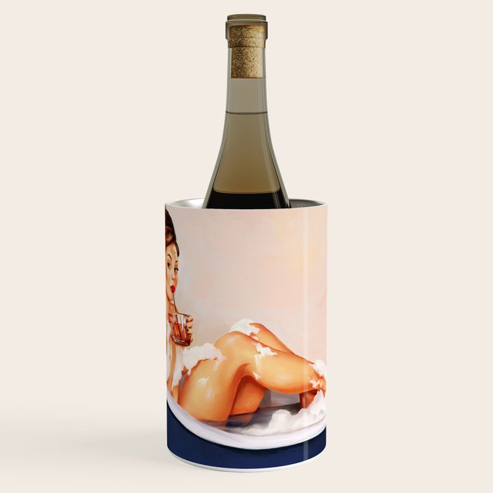 "Bathtub Whiskey" - Cute Vintage Brunette Pinup Girl Soaks & Enjoys A Cocktail. (V.2) Wine Chiller Gallery Image 1