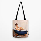 "Bathtub Whiskey" - Cute Vintage Brunette Pinup Girl Soaks & Enjoys A Cocktail. (V.2) Tote Bag Gallery Image 2