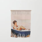 "Bathtub Whiskey" - Cute Vintage Brunette Pinup Girl Soaks & Enjoys A Cocktail. (V.2) Wall Hanging Gallery Image 1