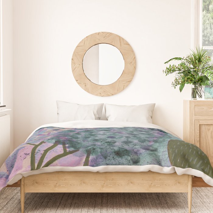 Garden Lilac Flower Painting in Teal & Pink Duvet Cover Gallery Image 3