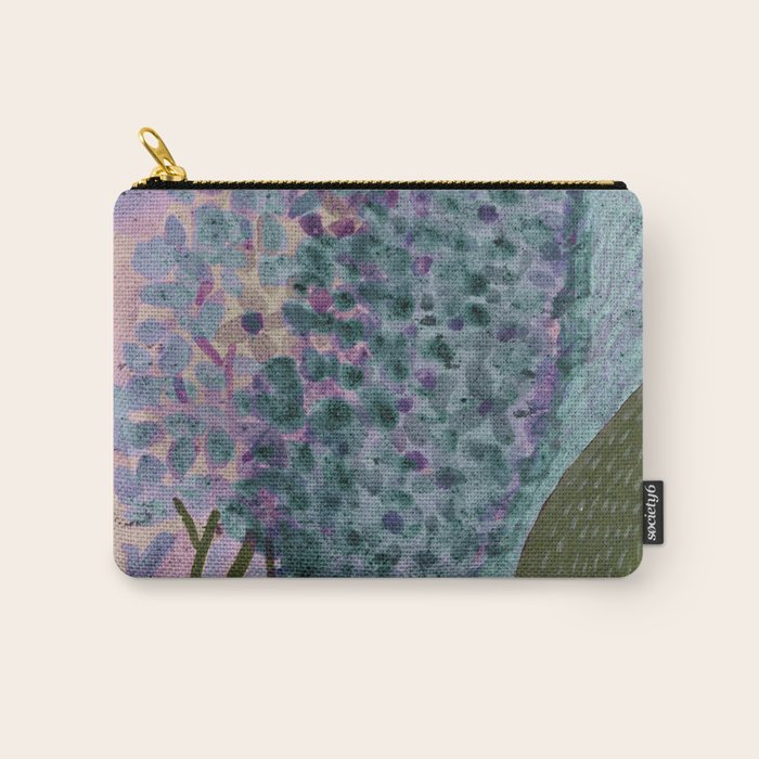 Garden Lilac Flower Painting in Teal & Pink Carry All Pouch Gallery Image 1