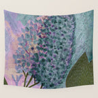 Garden Lilac Flower Painting in Teal & Pink Wall Tapestry Gallery Image 4