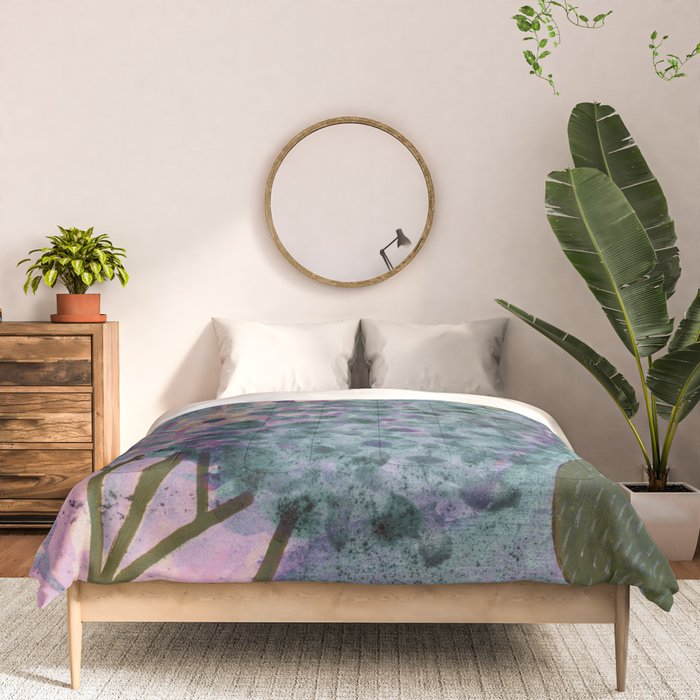 Garden Lilac Flower Painting in Teal & Pink Comforter Gallery Image 3