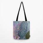 Garden Lilac Flower Painting in Teal & Pink Tote Bag Gallery Image 2