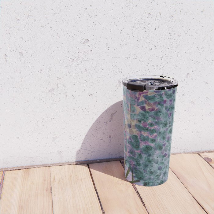 Garden Lilac Flower Painting in Teal & Pink Travel Mug Gallery Image 4