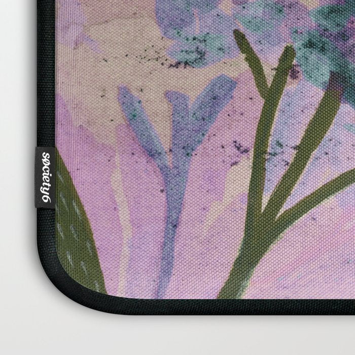 Garden Lilac Flower Painting in Teal & Pink Laptop Sleeve Gallery Image 3