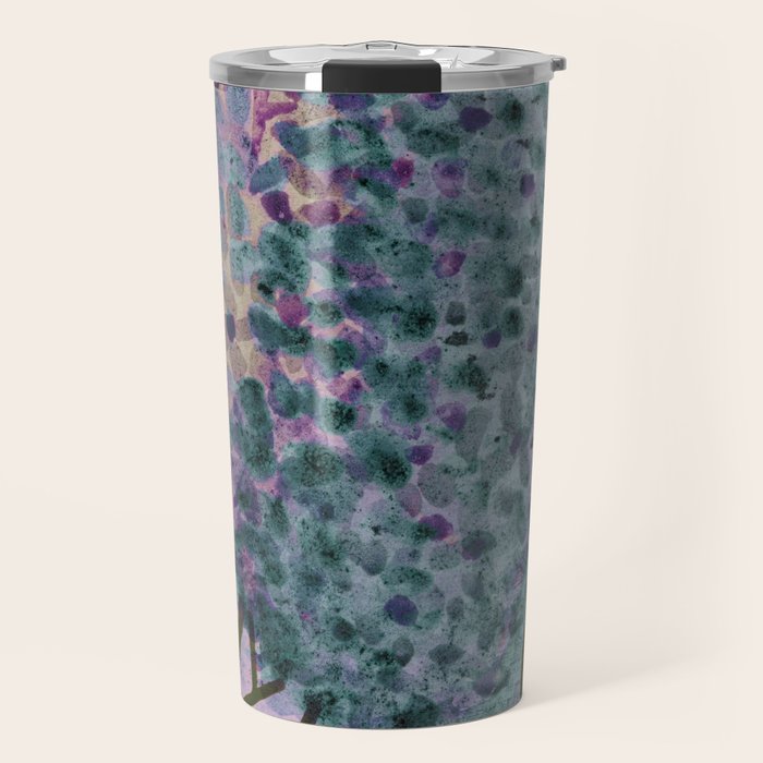 Garden Lilac Flower Painting in Teal & Pink Travel Mug Gallery Image 1