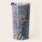 Garden Lilac Flower Painting in Teal & Pink Travel Mug Gallery Image 3