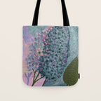 Garden Lilac Flower Painting in Teal & Pink Tote Bag Gallery Image 1