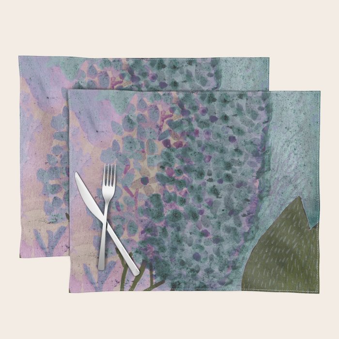 Garden Lilac Flower Painting in Teal & Pink Placemat Gallery Image 1