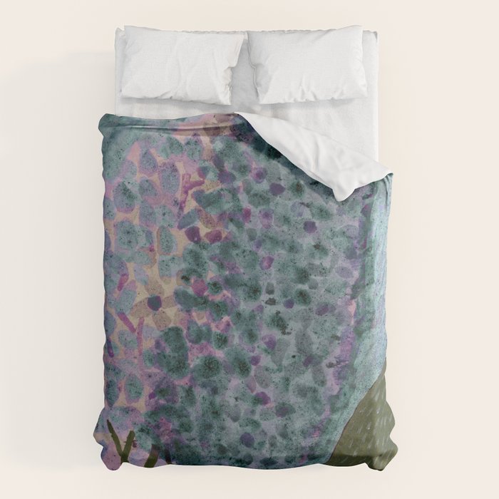 Garden Lilac Flower Painting in Teal & Pink Duvet Cover Gallery Image 6