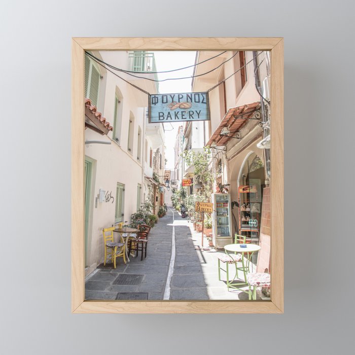 Street In Greece Photo | Pastel Village Houses Summer Art Print | Europe Digital Travel Photography Mini Art Print Gallery Image 1
