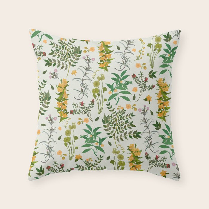Vintage Wildflowers / Cozy Botanicals Throw Pillow Gallery Image 1