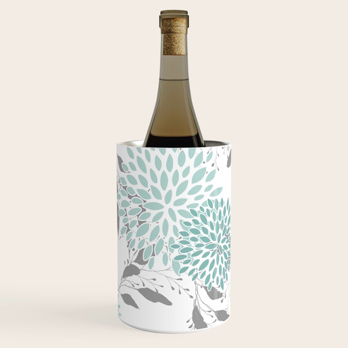 Festive, Floral Blooms and Leaves, Teal and Gray Wine Chiller Gallery Image 1
