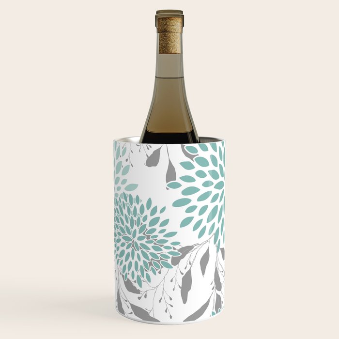Festive, Floral Blooms and Leaves, Teal and Gray Wine Chiller Gallery Image 3