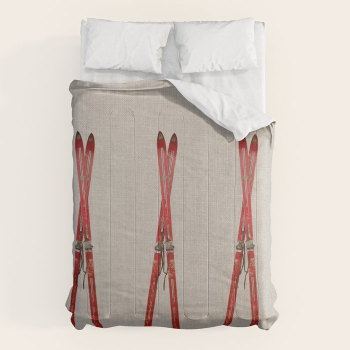 Red Vintage Skis Comforter Gallery Image 1