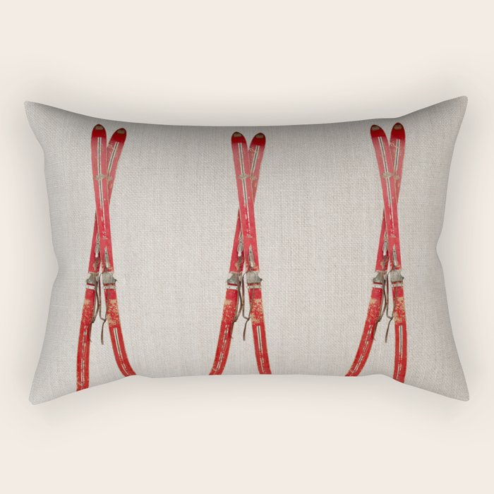 Red Vintage Skis Rectangular Pillow Gallery Image 2