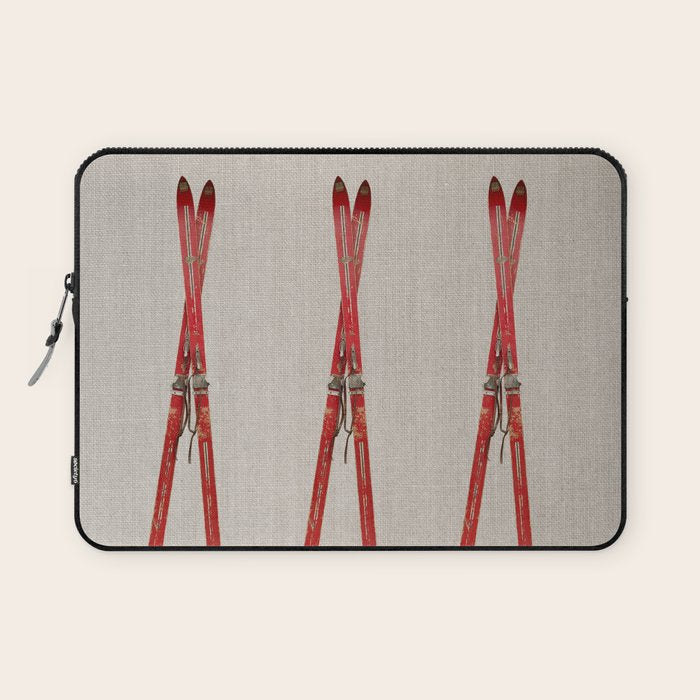 Red Vintage Skis Laptop Sleeve Gallery Image 1