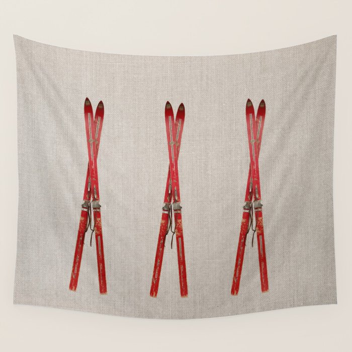 Red Vintage Skis Wall Tapestry Gallery Image 4