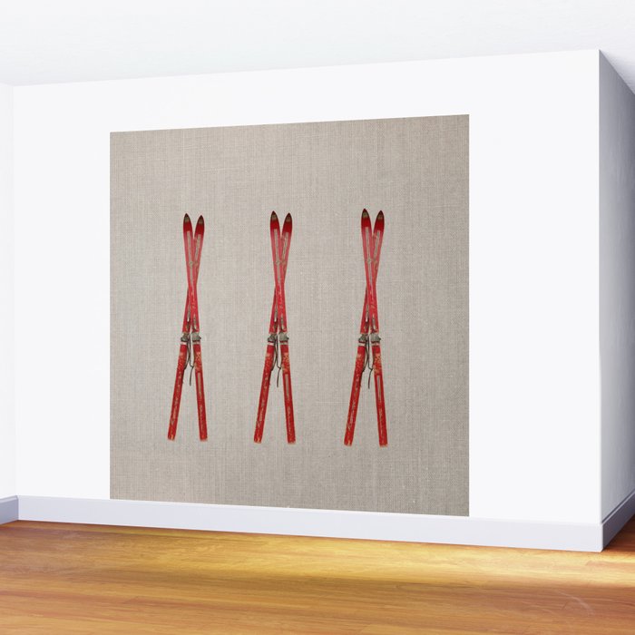 Red Vintage Skis Wall Mural Gallery Image 2