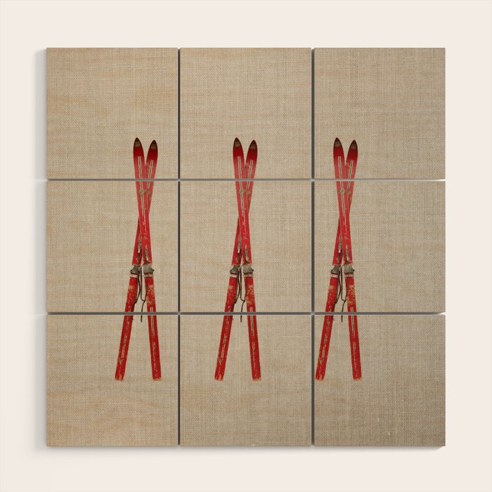 Red Vintage Skis Wood Wall Art Gallery Image 1